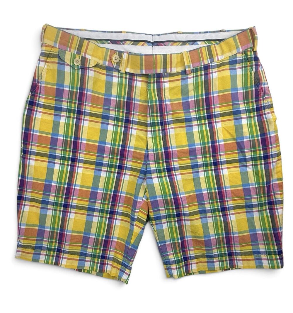 Polo Golf Ralph Lauren Shorts Mens 36 (38)Yellow Plaid Multi Color Madras Preppy